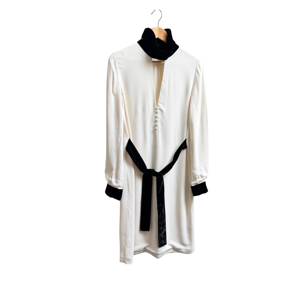 Tom Ford Cream Velvet Trim Shift Dress IT 38 US 2 4 Mod Old Money Quiet Luxury